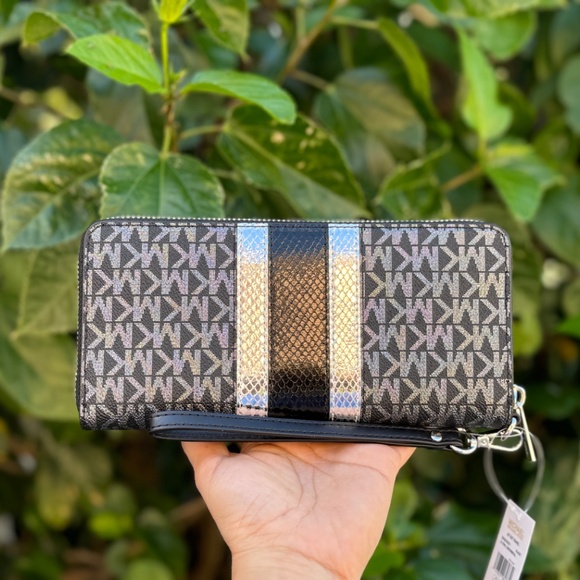 Michael Kors Pratt MD Shoulder Bucket Bag + Wallet Glitter MK Silver/Black - Picture 11 of 15